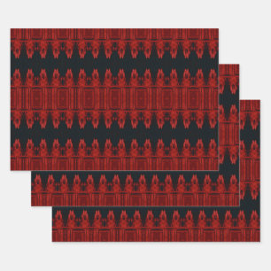 Tribal Western Red Black Art Pattern Bull Skull Wrapping Paper Sheet