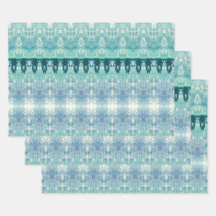 Tribal Western Teal Green White Pattern Bull Skull Wrapping Paper Sheet