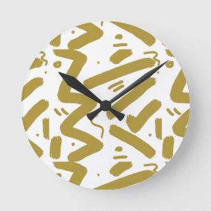 Tribal White and Gold Round Clock