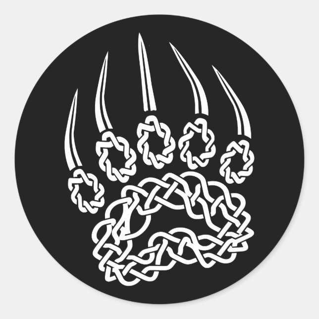Tribal White Bear Paw Classic Round Sticker (Front)