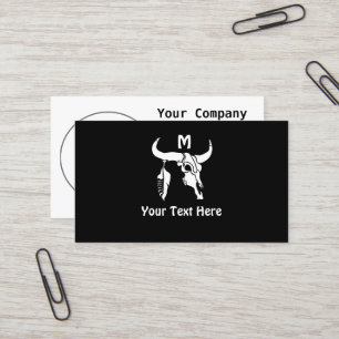 Tribal White Longhorn Bull Skull w White Feather Business Card