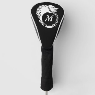 Tribal White Wolf Head Silhouette Laurel Monogram Golf Head Cover