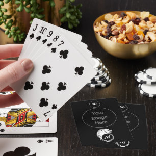 Tribal White Wolf Head Silhouette Laurel Monogram Playing Cards