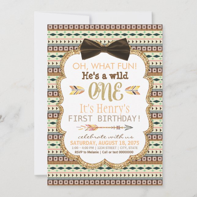 Tribal Wild One Boys First Birthday Party Invitation (Front)