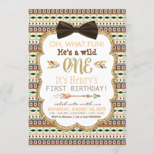 Tribal Wild One Boys First Birthday Party Invitation
