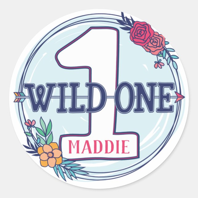 Tribal Wild One Personalised First Birthday Classic Round Sticker (Front)