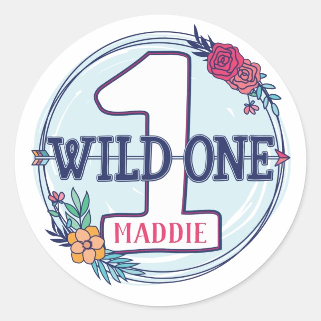 Tribal Wild One Personalised First Birthday Classic Round Sticker (Front)