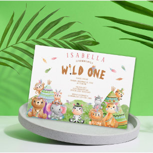 Tribal Wild One Safari Woodland Birthday  Invitation
