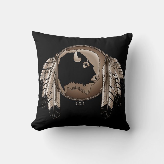 Tribal Wildlife Pillow Native Art Buffalo Pillows (Front)