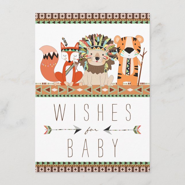 Tribal Wishes for Baby Fox Lion Tiger Baby Shower Advice Card (Front)