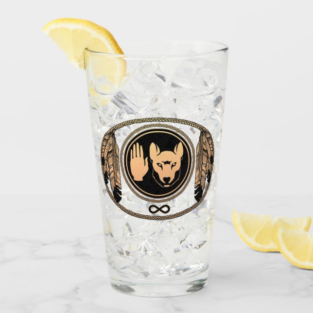 Tribal Wolf Art Glasses Metis Flag Drinkware (Front Ice)