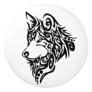 Tribal Wolf Ceramic Knob