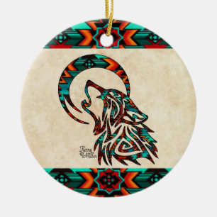 Tribal Wolf Ceramic Ornament