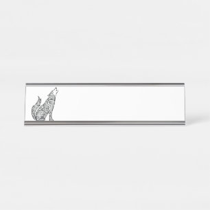 Tribal Wolf Desk Name Plate