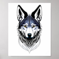 Tribal Wolf Face Design Poster