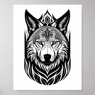 Tribal Wolf Face Design Poster