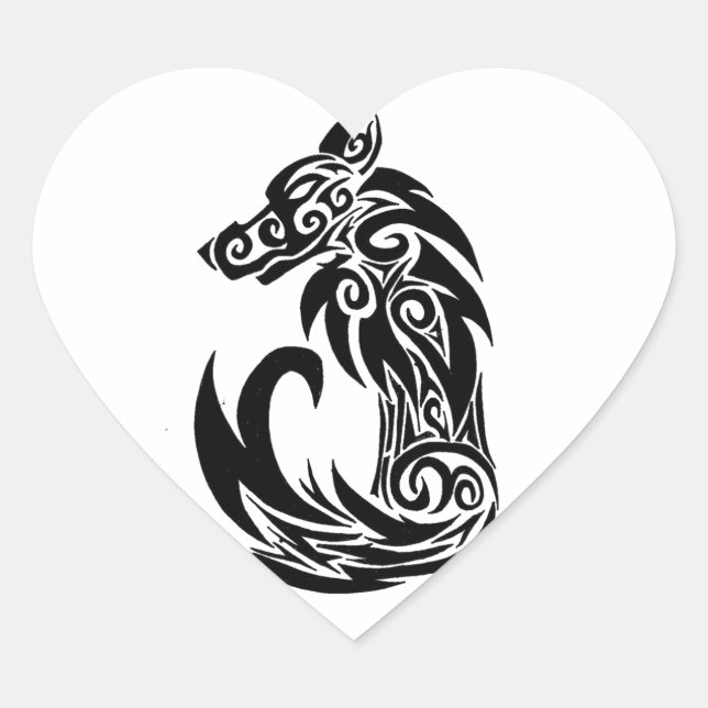 Tribal Wolf Heart Sticker (Front)