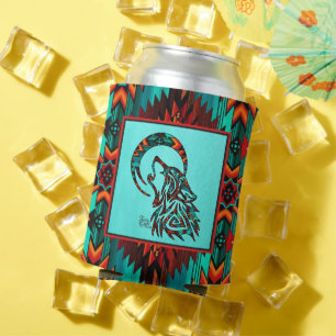 Tribal Wolf Howling At The Moon Can Cooler
