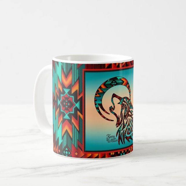 Tribal Wolf Howling At The Moon Coffee Mug (Front Left)