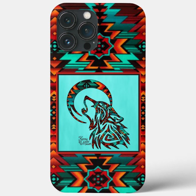 Tribal Wolf Howling At The Moon iPhone Case (Back)