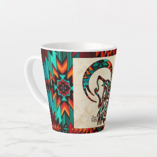 Tribal Wolf Howling At The Moon Latte Mug