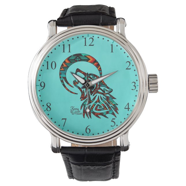 Tribal Wolf Howling At The Moon Watch (Front)