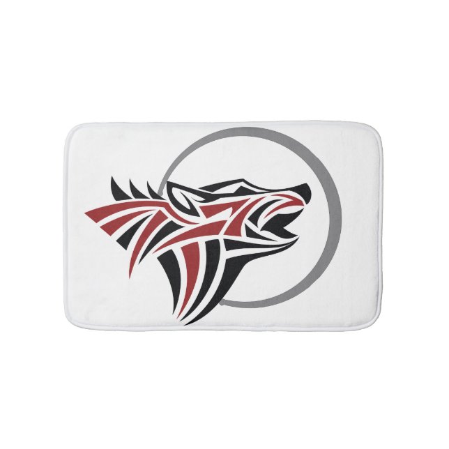 Tribal Wolf Howling Red Black Grey Moon Bath Mat (Front)