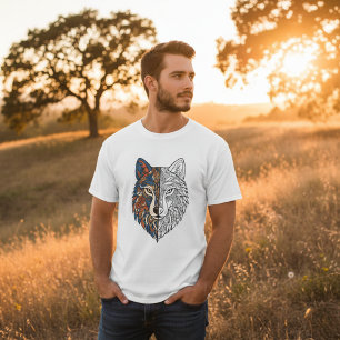 Tribal Wolf Mandala Bold Blue & Rust Animal T-Shirt