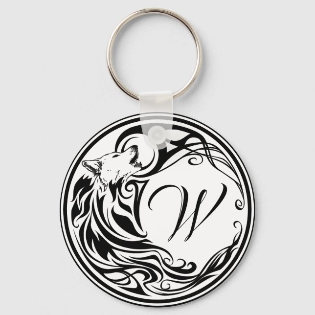 Tribal Wolf Monogram Key Ring (Front)