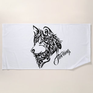 Tribal Wolf Personalised Beach Towel