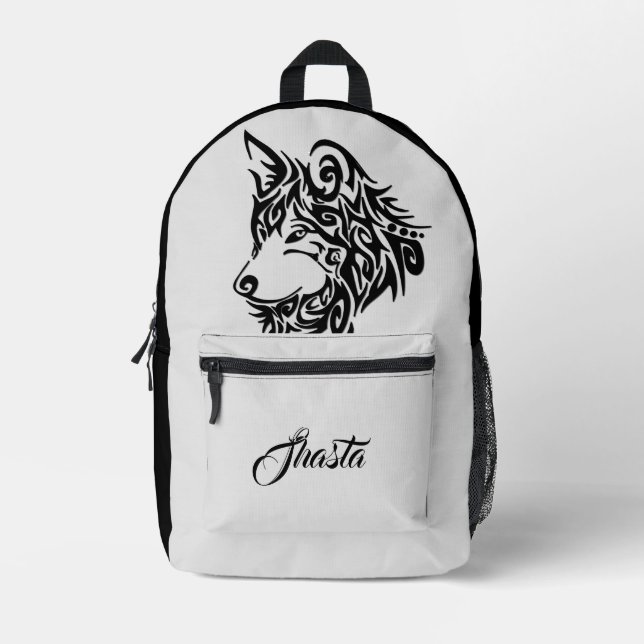 Tribal Wolf Personalised  Printed Backpack (Front)