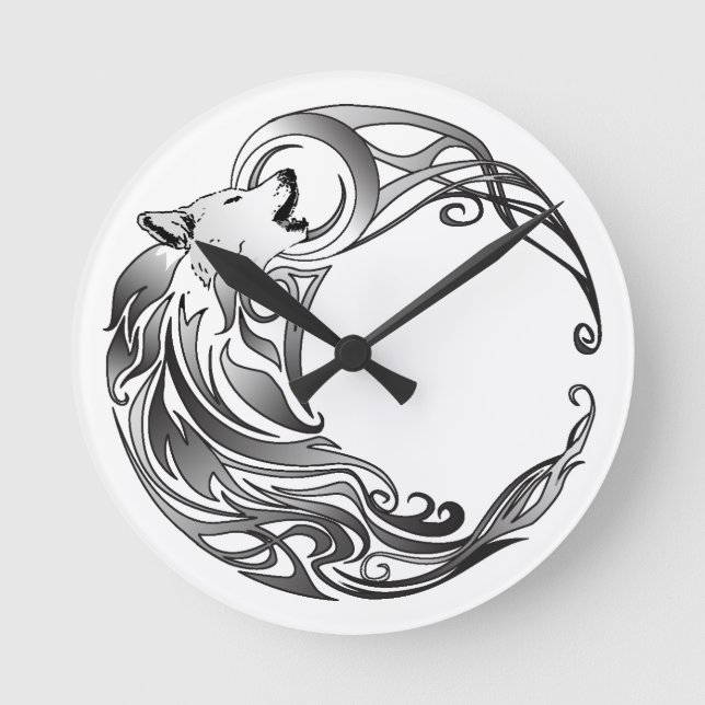 Tribal Wolf - Shaded Round Clock (Front)