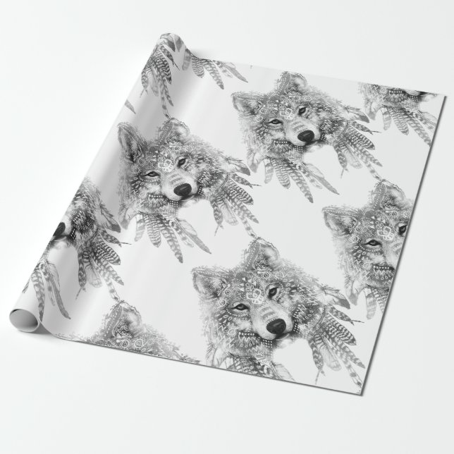 Tribal Wolf Spirit Wrapping Paper (Unrolled)
