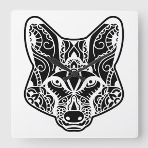 Tribal WOLF  Square Wall Clock