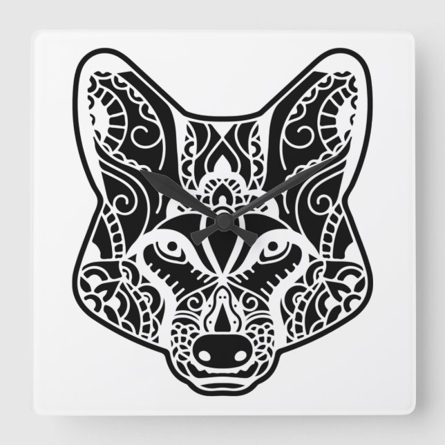 Tribal WOLF  Square Wall Clock (Front)