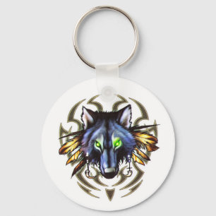 Tribal wolf tattoo design key ring