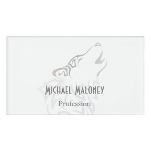 Tribal Wolf Taupe White Name Tag