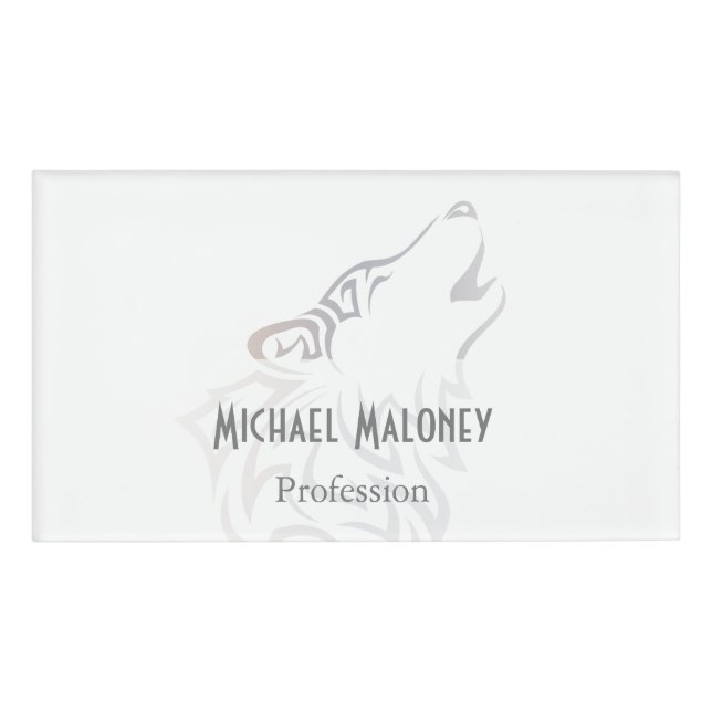 Tribal Wolf Taupe White Name Tag (Front)