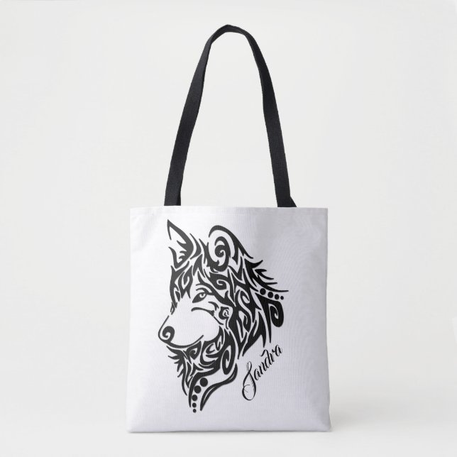 Tribal Wolf Tote Bag (Front)