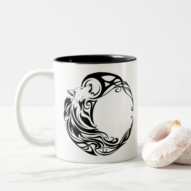 Tribal Wolf Two-Tone Coffee Mug (With Donut)