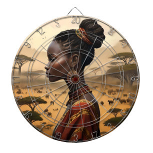 Tribal Woman Watching Over Her African Landscape, Dartboard