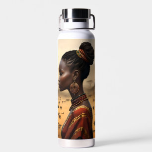 Tribal Woman Watching Over Her African Landscape, Water Bottle
