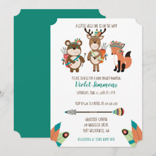 Tribal Woodland Animals Aqua Baby Shower Invite