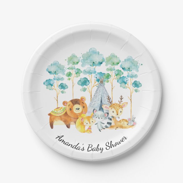 Tribal Woodland Animals Baby Shower 7" Plate (Front)