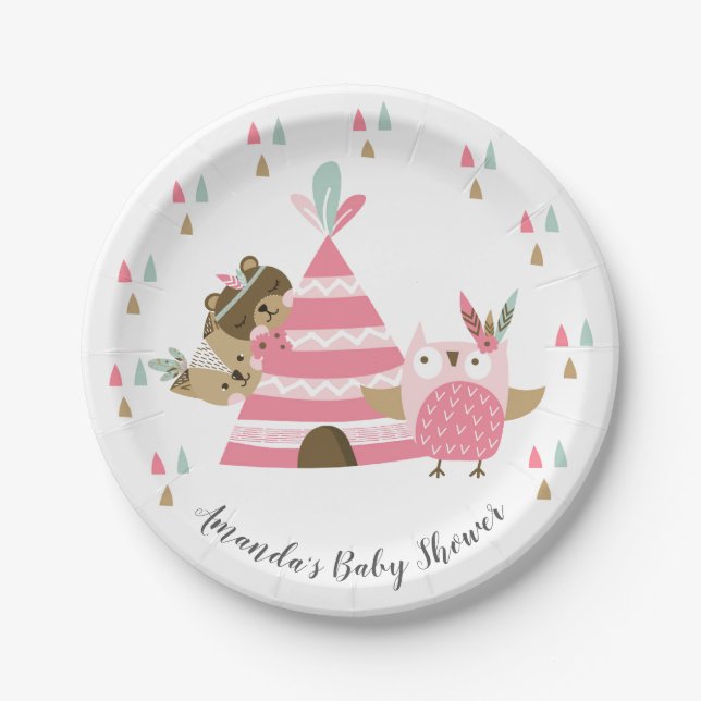 Tribal Woodland Animals Baby Shower 7" Plate (Front)
