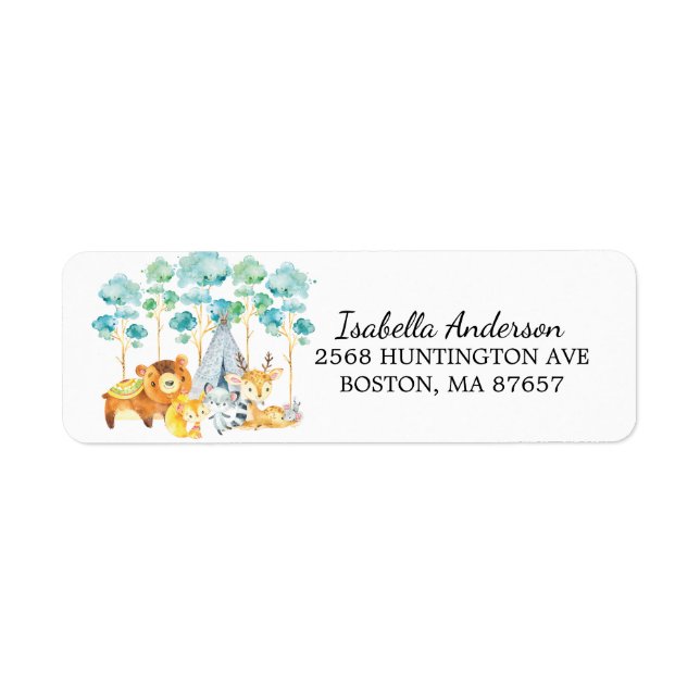 Tribal Woodland Animals Baby Shower Address Label (Front)
