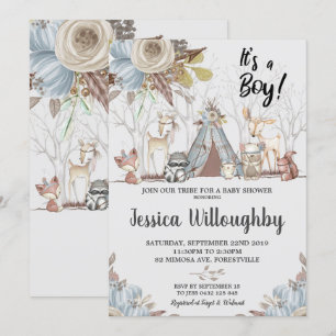 Tribal Woodland Animals Baby Shower Baby Boy Invitation