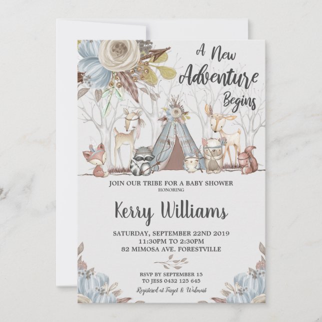 Tribal Woodland Animals Baby Shower Baby Boy Invitation (Front)