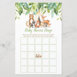 Tribal Woodland Animals Baby Shower Bingo Game