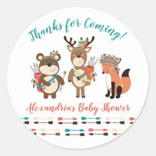 Tribal Woodland Animals Baby Shower Favour Sticker